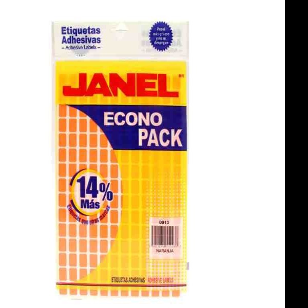 ETIQUETA ADH. FLUOR. JANEL 9X13 NARANJA PAQ.C8H. E30